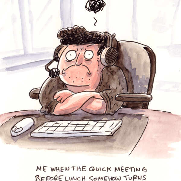 It took me quite a long time to realise that I tend to get hangry. Once I noticed it, the fallout was reduced significantly, and I’d consider it a solved problem now. But it’s funny how we sometimes don’t reflect enough on the connection between our bodies and our moods, and end up spending years running around grumpy simply because we haven’t eaten and never made that link.

(I really can’t complain about too many meetings, though. We have a very strict “Let’s not fill everyone’s days with something that could just as well be a non-synchronous Slack thread” policy. So when a meeting runs longer than planned, it’s usually for good reason.)