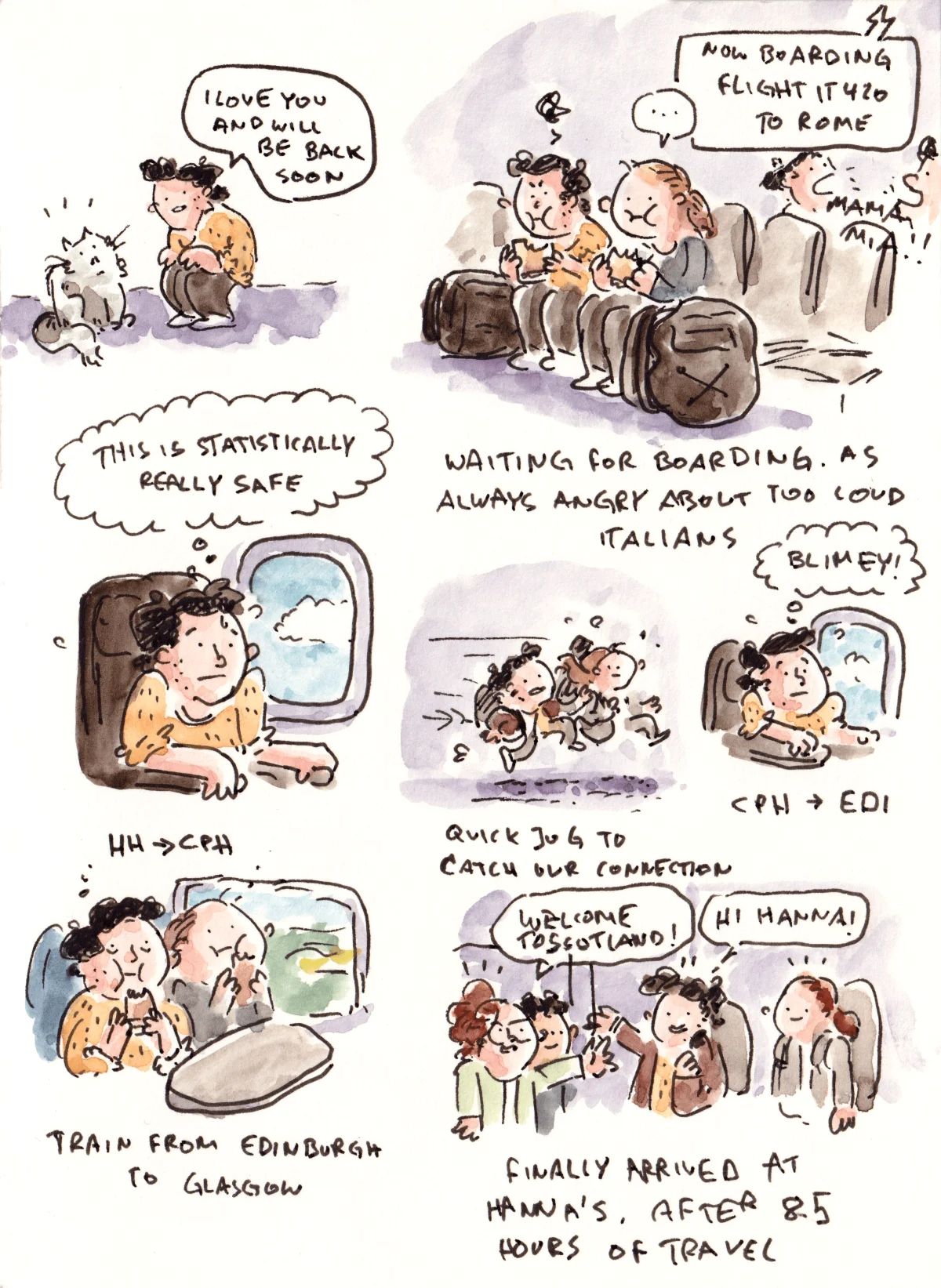 Marcel and his companions travel by plane and train to Scotland, where they arrive at Hanna's.