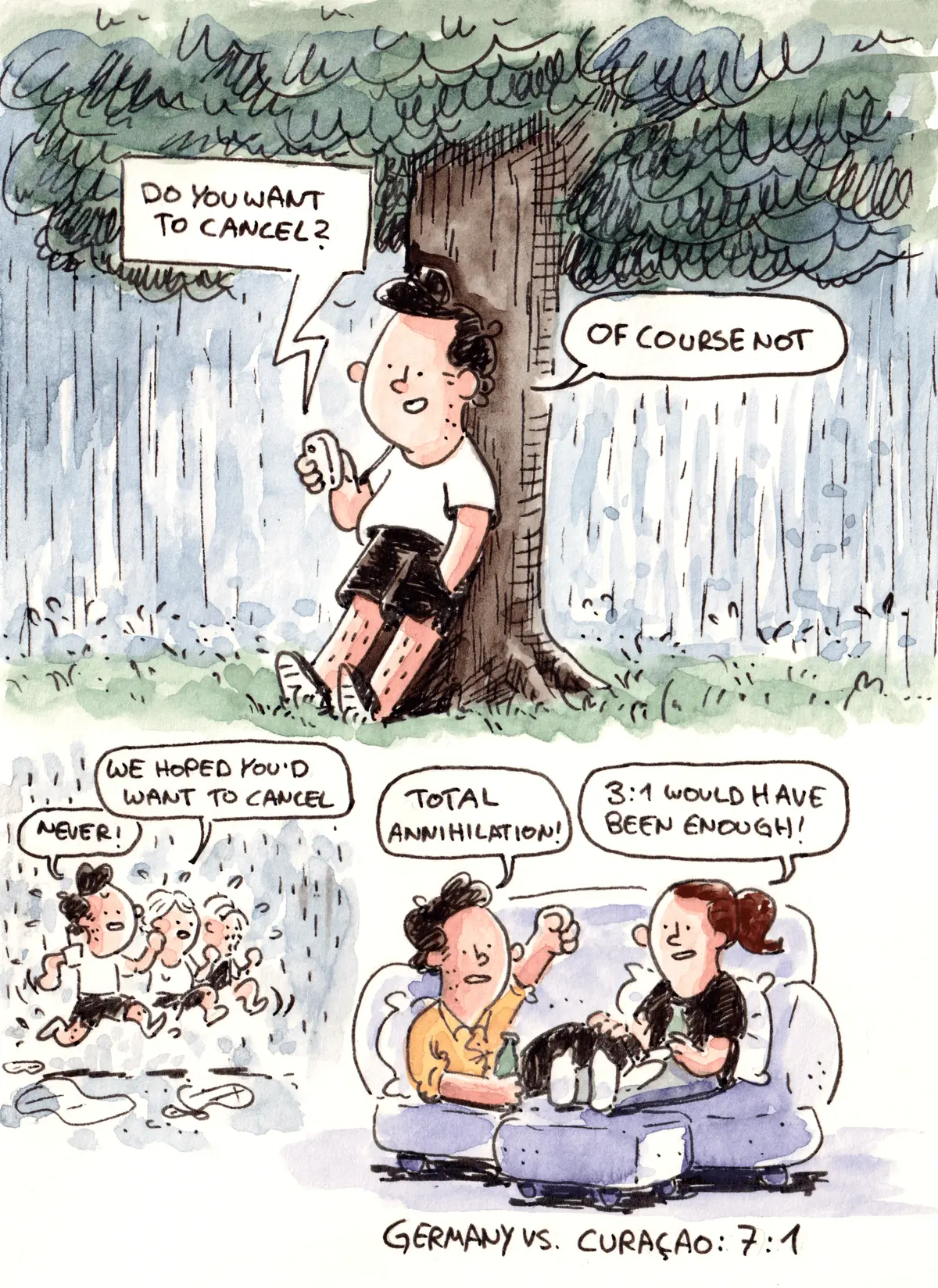 Marcel goes running in the rain, then watches Germany play Curaçao from a sofa.