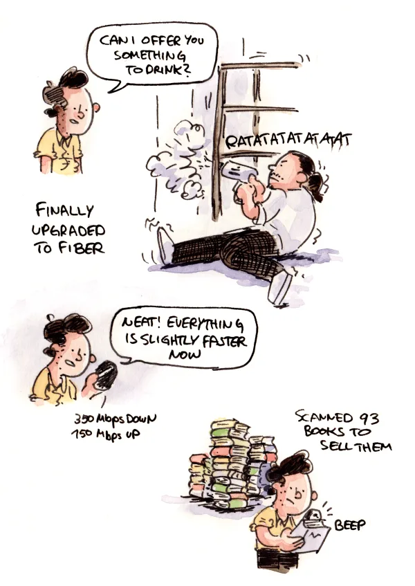 Now I need to pack up 93 books and send them to the company buying them.