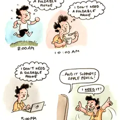 Marcel insists he doesn't need a foldable phone, then gets excited when he realizes it supports Apple Pencil.