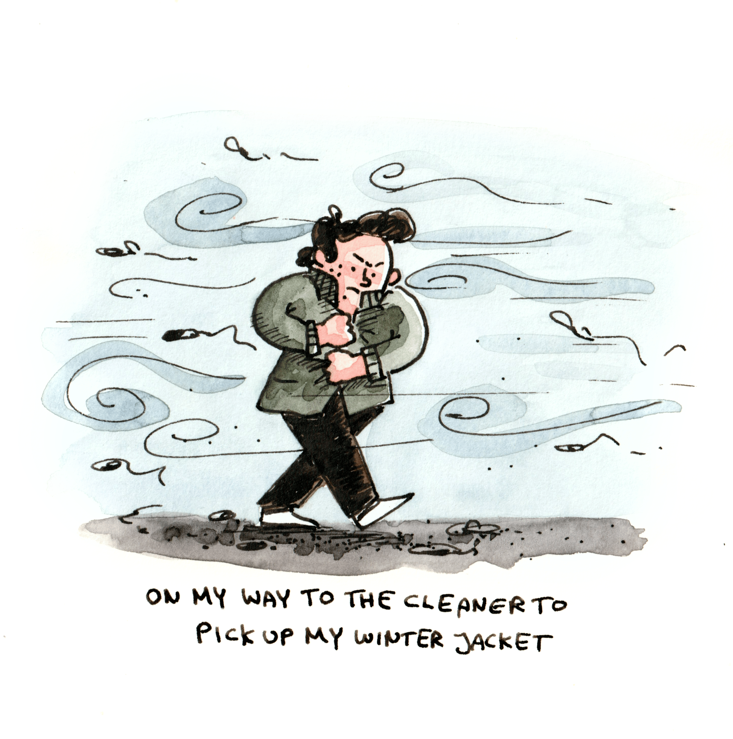 Yet another entry in my ever-growing collection of weather-related comics. I’m pretty sure I drew a very similar one at the beginning of the year.

If I keep this up for another ten years, I might eventually be able to make a little “walking through time” flipbook out of all of them.